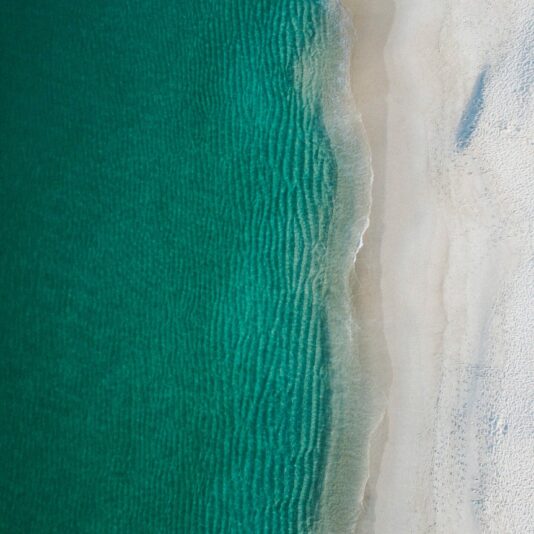 an aerial view of the beach