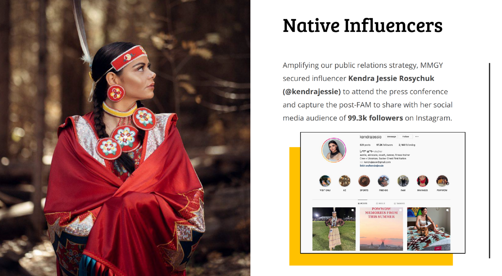 Image of Native American influencer Kendra Jessie Rosychuk in traditional attire, showcasing her role in amplifying cultural tourism through social media engagement.