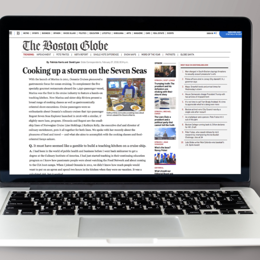 Computer screen with article clipping